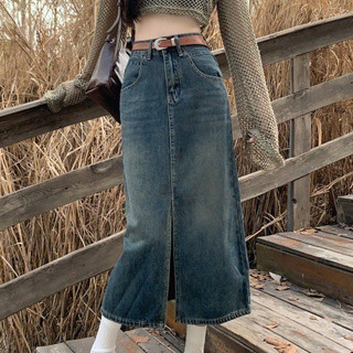 Chân váy Jean dáng dài xẻ trước Spring Chanvayjeankieu8682/P12K14