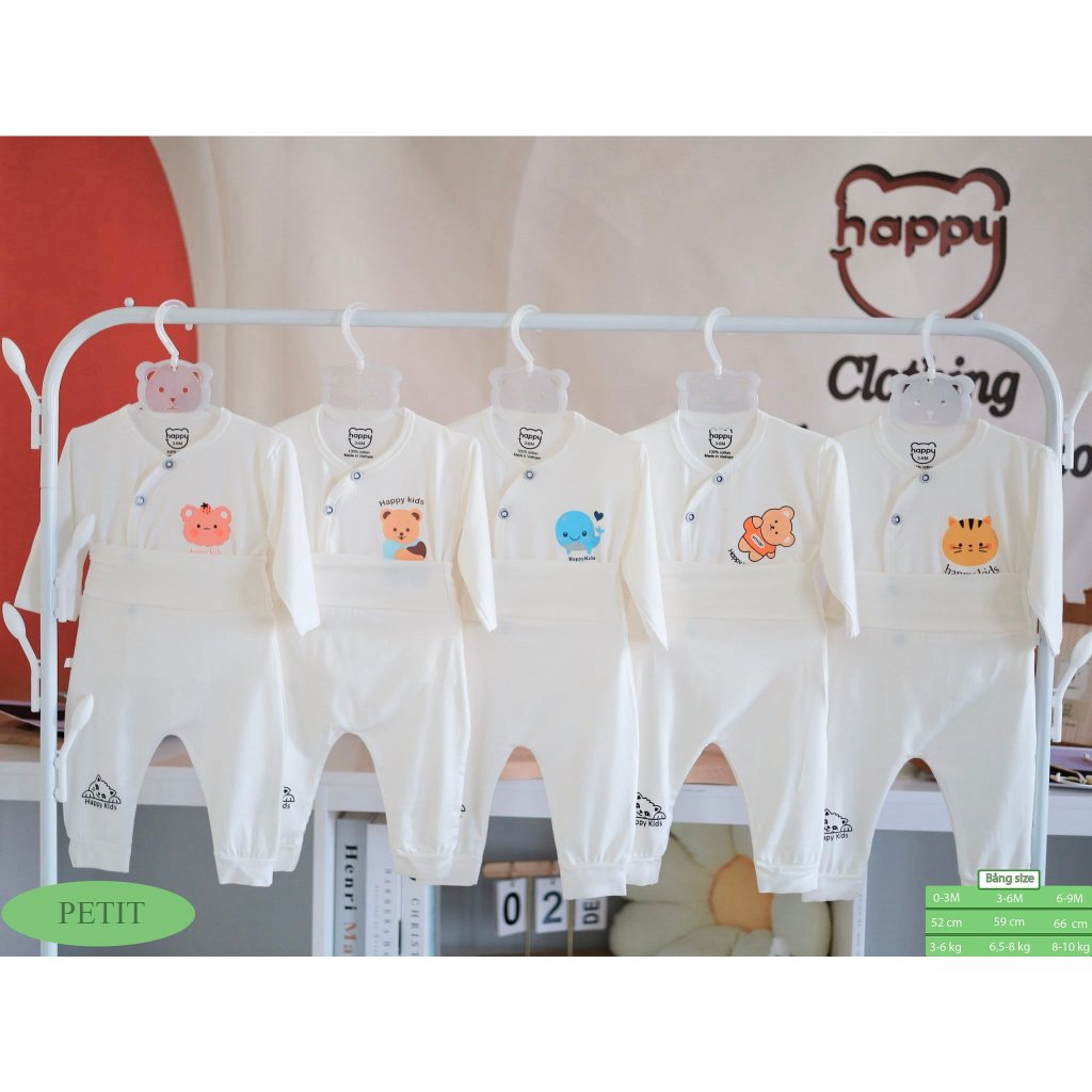 Bộ sơ sinh dài tay cạp cao chất thun lạnh, họa tiết dễ thương cho bé trai, bé gái acutebaby