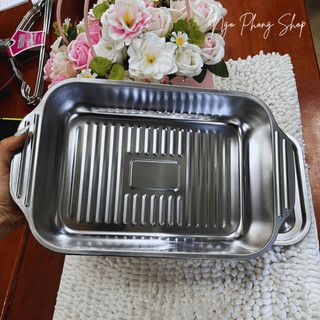 Combo Khay nướng đa năng + Sạn gỗ - Khay nướng BBQ dùng được mọi loại bếp - Nhiều Size có nắp và không nắp