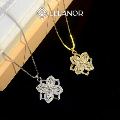 Dây chuyền nữ titan Eleanor Accessories hình hoa bốn cánh vòng cổ đính đá phụ kiện trang sức 6080