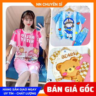 Đồ bộ nữ mặc nhà phom dưới 70kg chất thun mềm mịn in gấu dâu in hoạt hình Đồ bộ thun lửng in hoạt hình DBRBL size XL