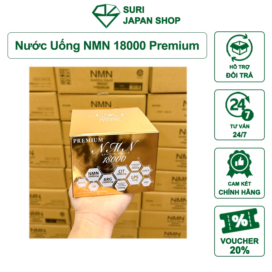 Nước uống NMN 18000 Premium dạng nước, Nước uống NMN tái sinh phục hồi tế bào gốc, NMN 18000 Premium Nhật Bản.