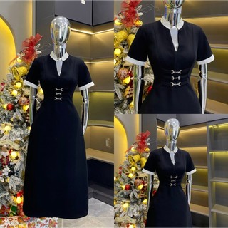 Váy Thiết Kế Evii A90 dành cho nữ Đầm Thiết Kế cổ nhọn 3 khuy dáng A dài phù hợp đi làm  đi chơi và đi dự tiệc