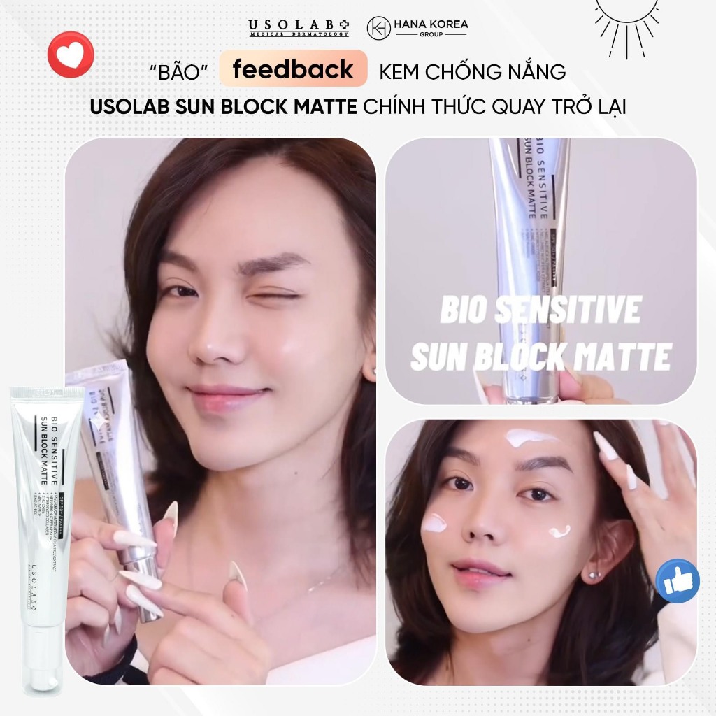 Kem chống nắng cho da dầu mụn Sun Block Matte USOLAB - Giúp kiềm dầu, nâng tone sáng da bảo vệ da với SPF 50+ 50ml