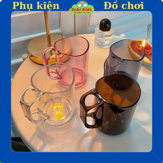 Cốc nhựa đánh răng trong suốt, cốc súc miệng có quai cài bàn chải đánh răng, ly cốc uống nước