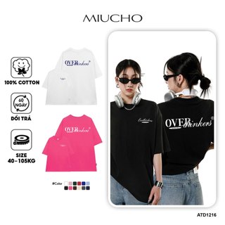 Áo thun nữ form rộng ATD1216 Miucho tay ngắn vải cotton cổ tròn in typography