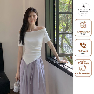 Áo trễ vai,áo thun nữ tay ngắn ôm body vạt nhọn khoe trọn vòng eo cho các nàng