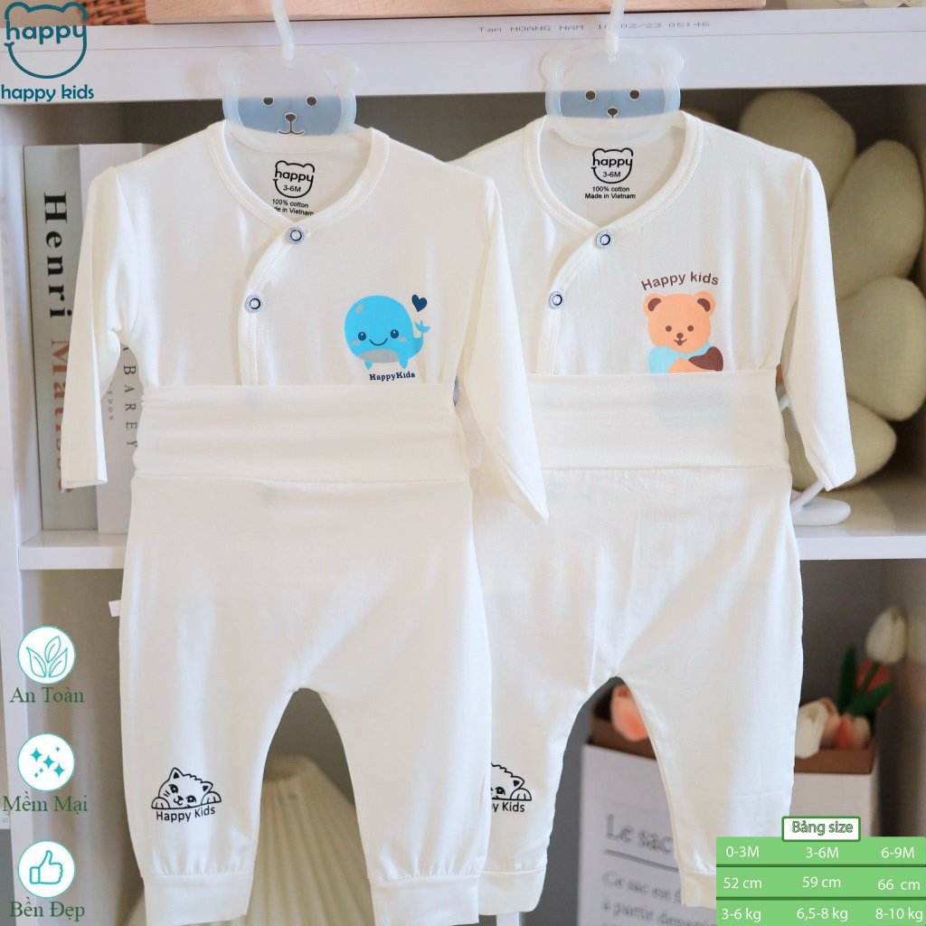 Bộ sơ sinh dài tay cạp cao chất thun lạnh, họa tiết dễ thương cho bé trai, bé gái acutebaby