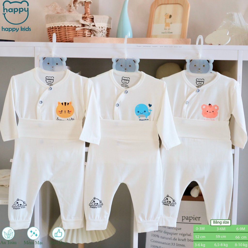 Bộ sơ sinh dài tay cạp cao chất thun lạnh, họa tiết dễ thương cho bé trai, bé gái acutebaby