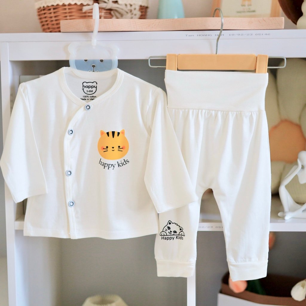 Bộ sơ sinh dài tay cạp cao chất thun lạnh, họa tiết dễ thương cho bé trai, bé gái acutebaby