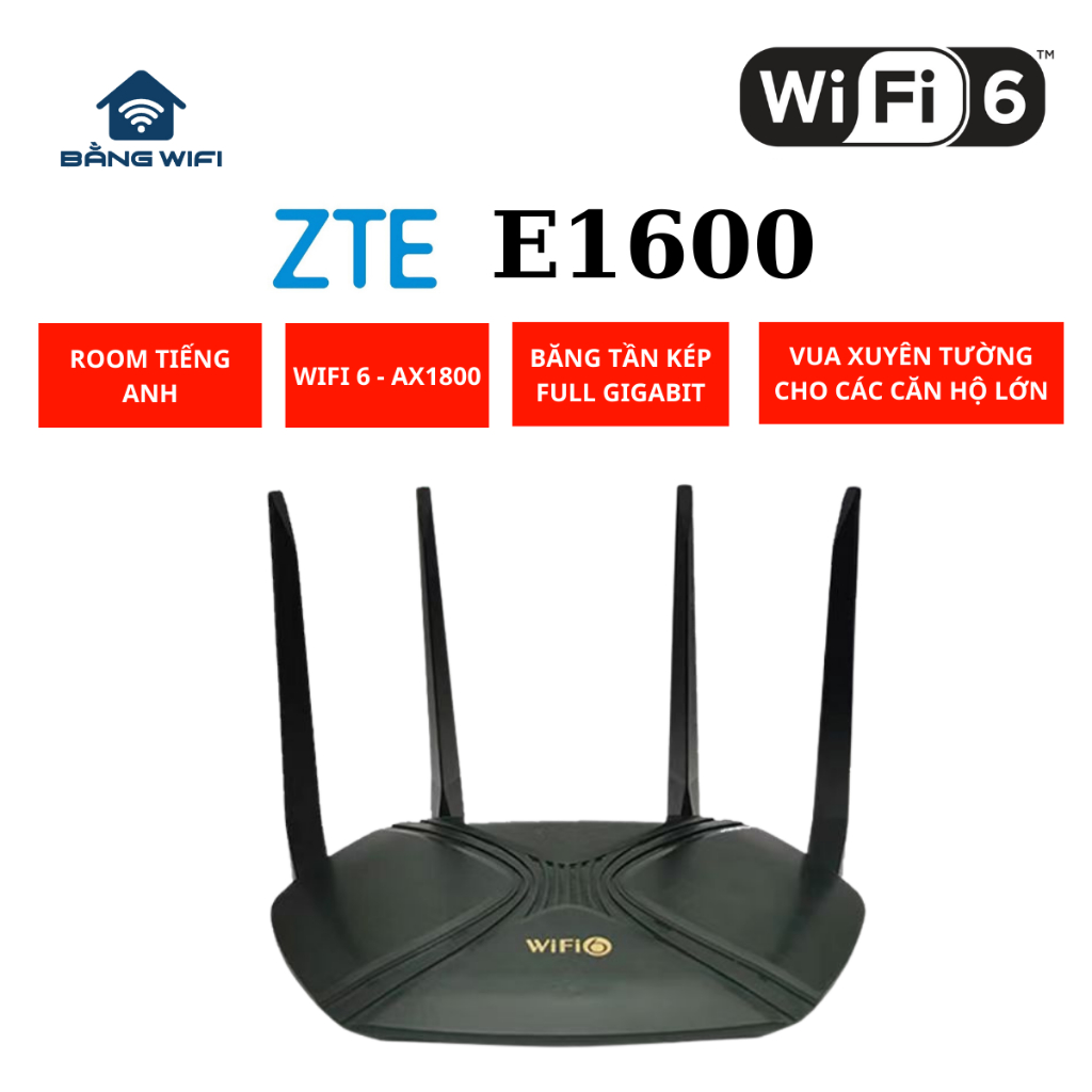 Room Tiếng Anh - Bộ phát wifi zte e1600 ax1800 băng tần kép Full gigabit - Vua xuyên tường cho căn h