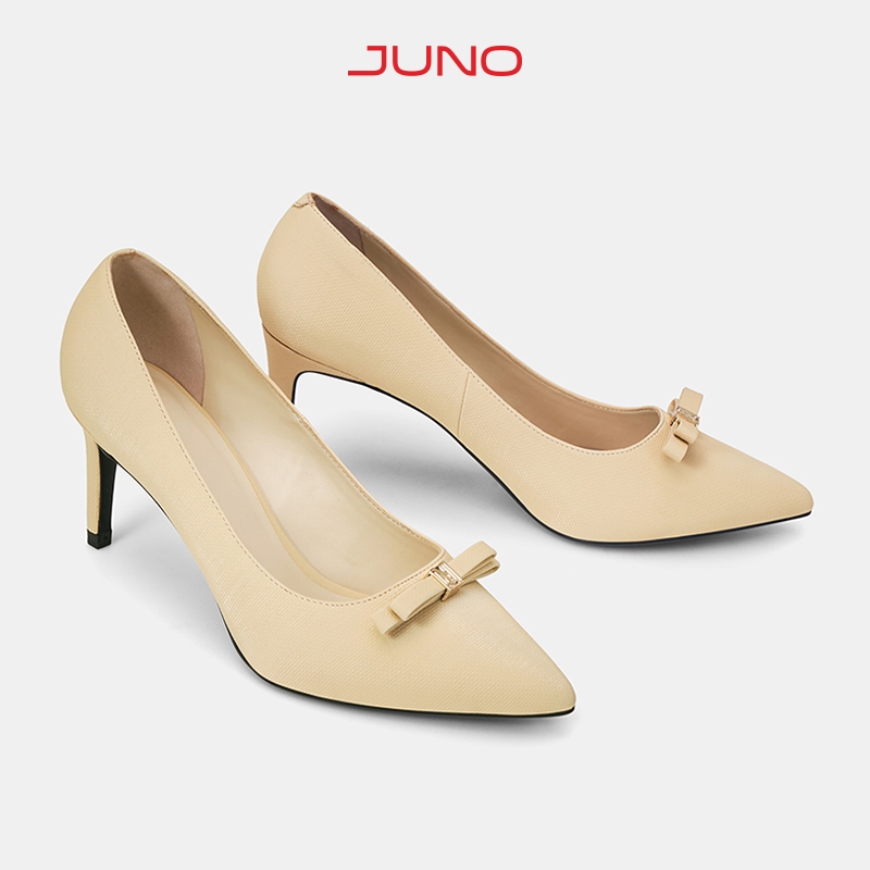 Giày Cao Gót Nữ 7cm Thời Trang JUNO Pump Trang Trí Nơ Cách Điệu CG07148