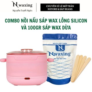 Combo nồi nấu sáp wax lông silicon chống dính cao cấp và 100gr sáp waxing
