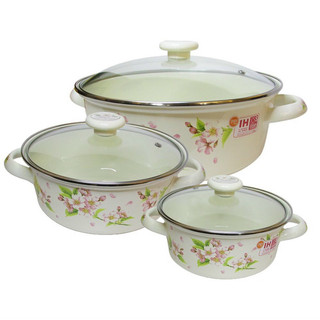 Bộ nồi Thép tráng men Nhật Fujihoro Yamazakura SYM-332G Hoa văn Hà Lan