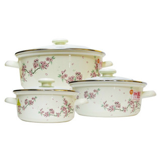 Bộ nồi Thép tráng men Nhật Fujihoro Kawazakura SKW-332G Hoa văn Sakura