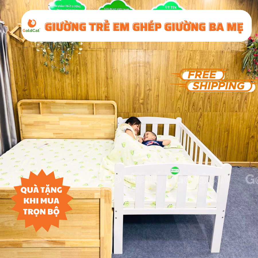 Giường Gỗ Goldcat Cho Bé Ghép Với Giường Ba Mẹ Chất Liệu Gỗ Quế Độ Bền Cao Cho Trẻ Từ 0-12 Tuổi, Trọng Tải 150kg