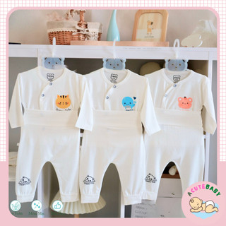 Bộ sơ sinh dài tay cạp cao chất thun lạnh, họa tiết dễ thương cho bé trai, bé gái acutebaby