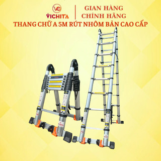 Thang Nhôm Rút Đôi Chữ A Dài 5M (2.5M+2.5M) VICHITA - Bản Cao Cấp được bảo hành chính hãng 2 năm, tặng 2 chốt thang