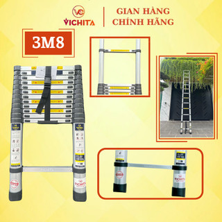 Thang Nhôm Rút Gọn Chữ I Dài 3.8M Chính Hãng VICHITA - Ống NHÔM ĐÚC LIỀN KHÔNG VẾT HÀN BH 2 Năm [Tặng 2 Chốt Thang]