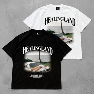 Áo thun unisex nam nữ healing land vintage form rộng 100% cotton 250gsm bo cổ dày dặn 98stu