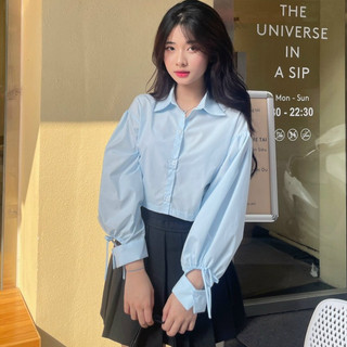 Áo sơ mi nữ Cia Shirt dáng ngắn cổ đức, Áo kiểu nữ chất mịn cao cấp phong cách hiện đại avnd022402 thiết kế by Germe