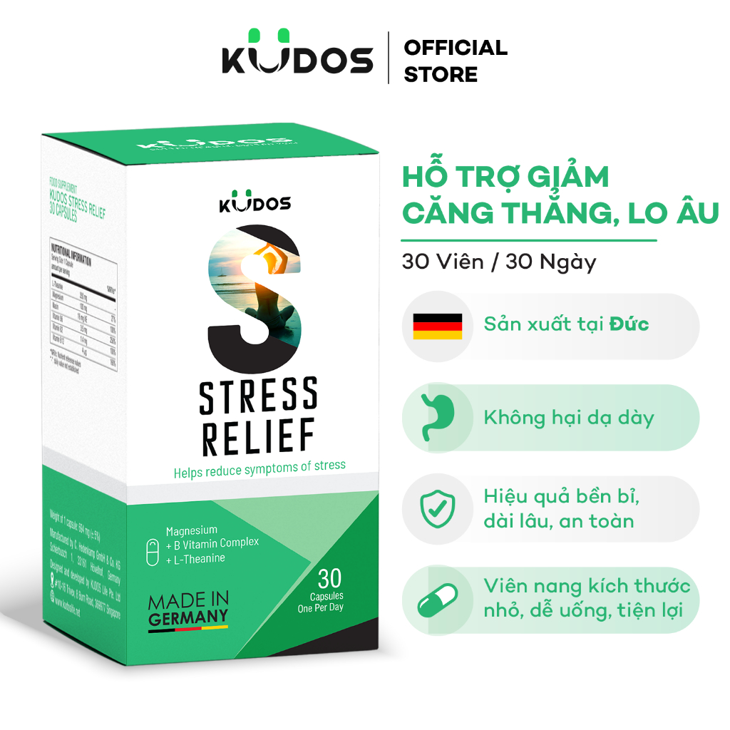 Viên Nang Thực phẩm bảo vệ sức khỏe KUDOS STRESS RELIEF (Hộp 30 Viên)