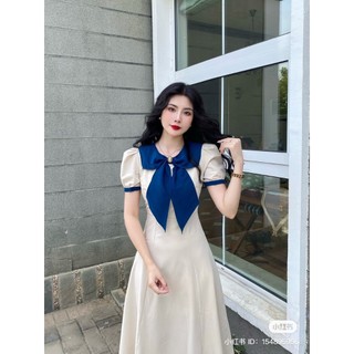 Đầm Dáng  Xoè Tay Ngắn Phối Nơ Duyển Dáng JARI Thiết Kế Nhẹ Nhàng Dễ Thương