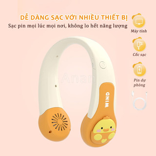 Quạt Đeo Cổ Hình Thú METIS Wind 3D, Quạt Quàng Cổ Không Cánh Mini Cute Sạc Tích Điện USB 3 Cấp Độ Gió Siêu Mát