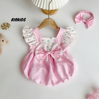 [3-12kg] Body yếm nơ hồng RIOKIDS quần áo cho bé gái sơ sinh đầy tháng, thôi nôi, đi chơi tiệc BD126