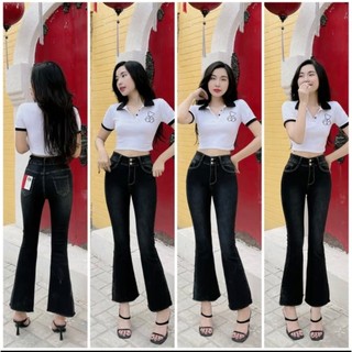 40-70kg Quần jean nữ ống loe nhẹ 9 tấc lưng cao co giãn tôn dáng