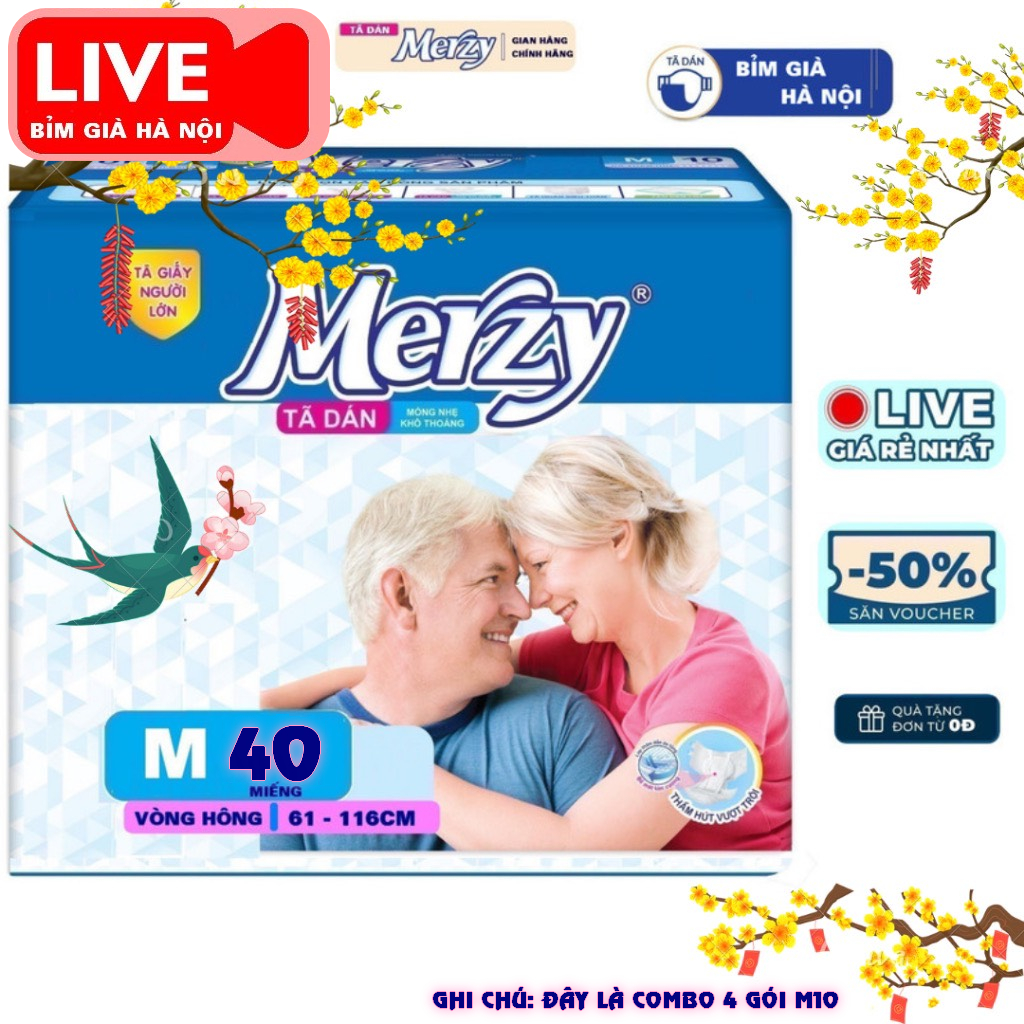 Bỉm người già Merzy M40 miếng. #Bỉm Merzy #Tã người lớn Merzy #Bỉm già Merzy #tã Merzy #tã già Merzy (Combo 4 gói M10)