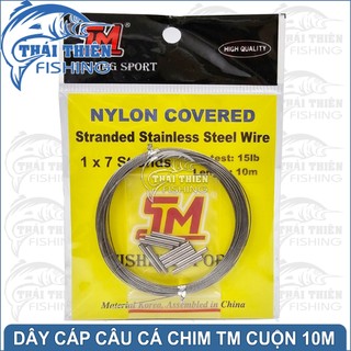 Dây cáp câu cá chim tm bọc lụa vỉ 10m, 10 ống dùng câu cá răng nhọn sắc bén