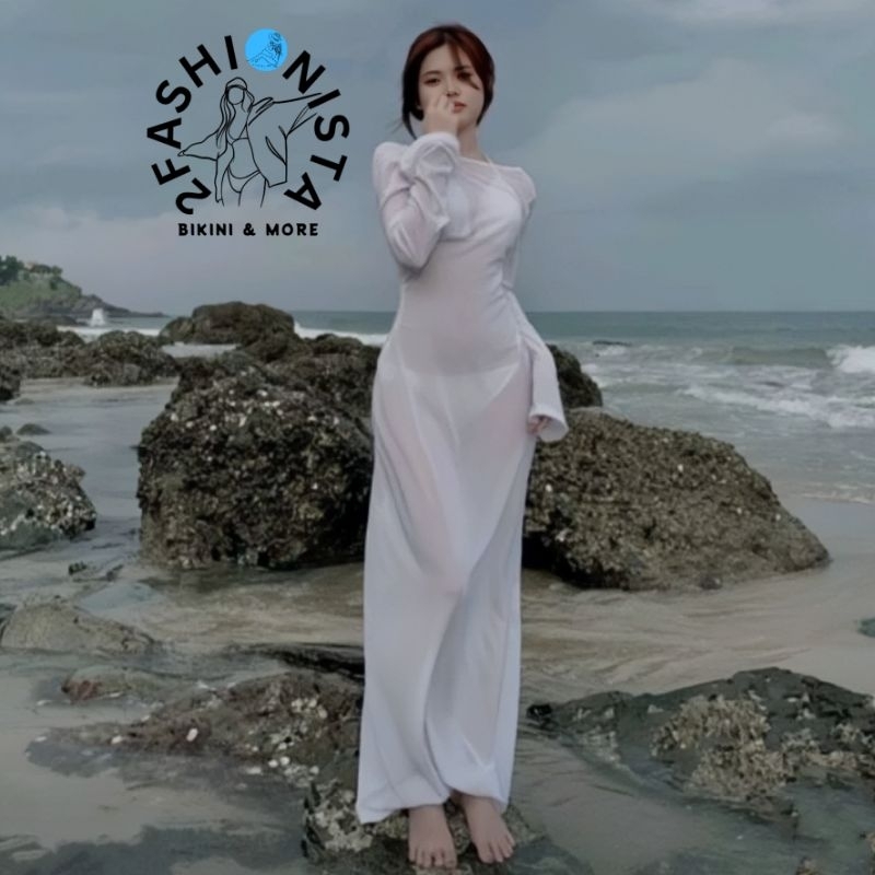 2FASHIONISTA ▪︎ Váy lưới tay loe body xuyên thấu mặc 2 kiểu cùng Bikini (Dáng Dài/Ngắn)