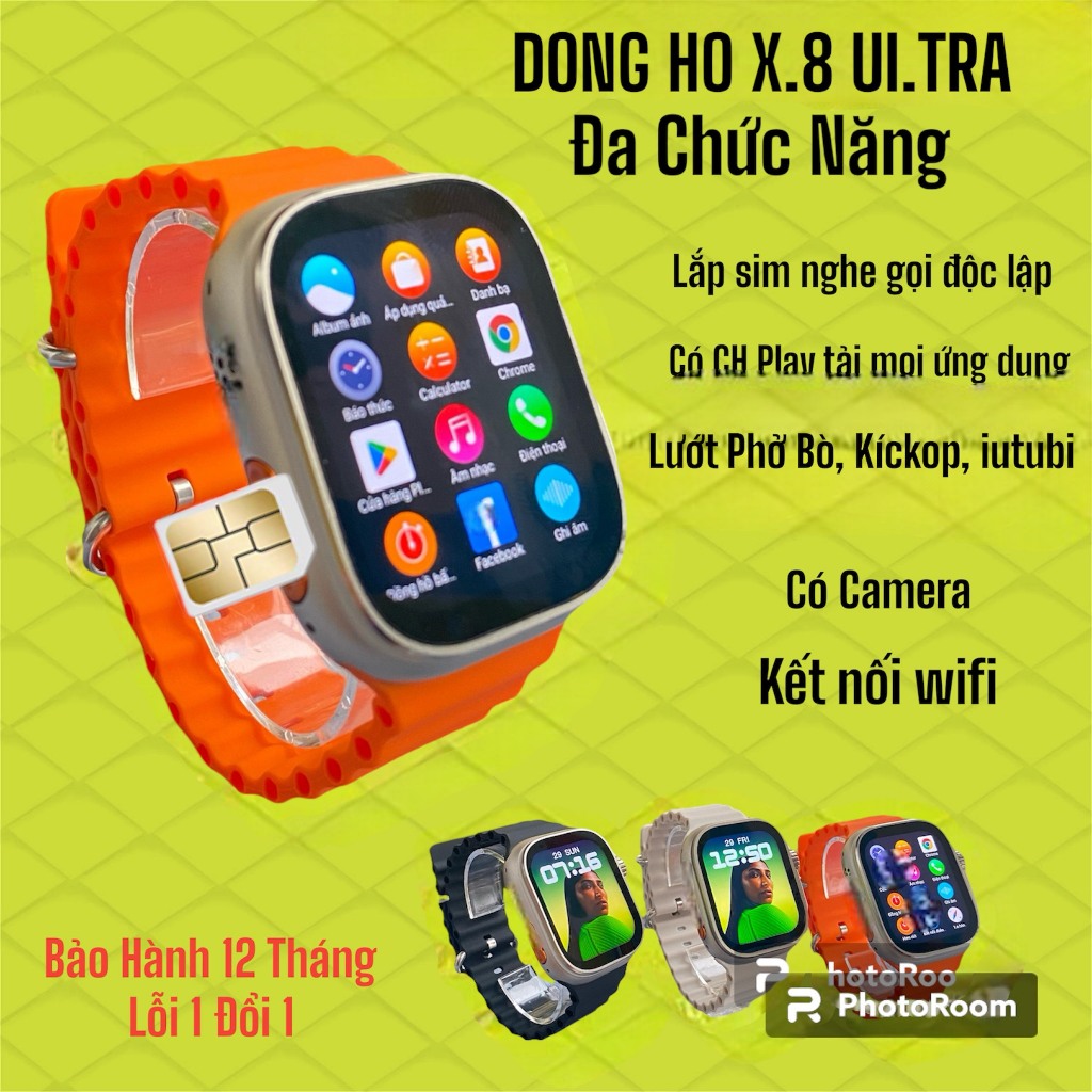 Đồng Hồ Thông Minh X8*Ul.tr.a 16G Lắp sim Nghe Gọi Độc Lập, Lướt Típkop, Phở Pò, Ytubì, Có CH Play T