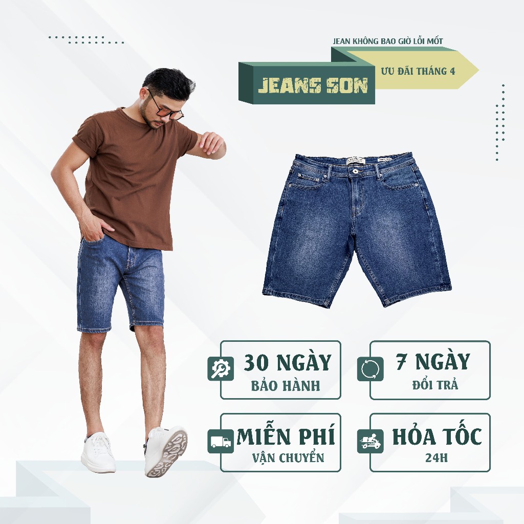Quần short jeans thun xanh biển Jean Sơn Hunter X rays - Jeans Sơn - S30