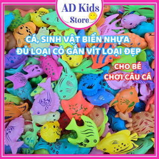 Cá nhựa nhập khẩu đủ loại có gắn vít loại đẹp cho bé chơi câu cá, đồ chơi câu cá giống ở khu vui chơi - AD KIDS STORE