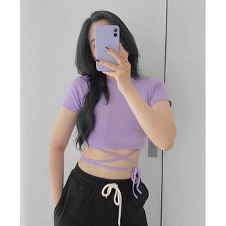 Áo Croptop Thắt Dây Chéo Bụng Áo Thun Croptop chéo Bụng Siêu Hot Trend