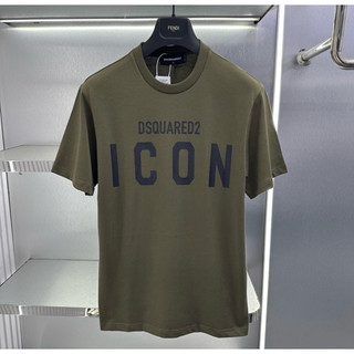 Áo phông nam nữ Premium cotton Dsq2 xanh rêu in chữ ngực icon