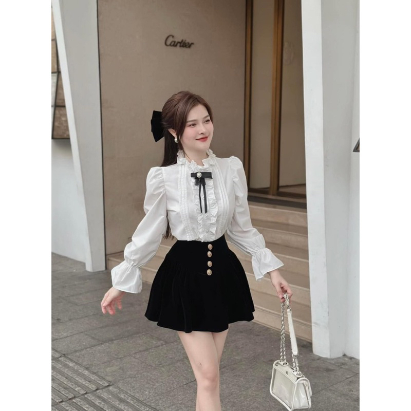 [ HÀNG SẴN ] SET ÁO SƠMI MIX CHÂN VÁY ĐEN
