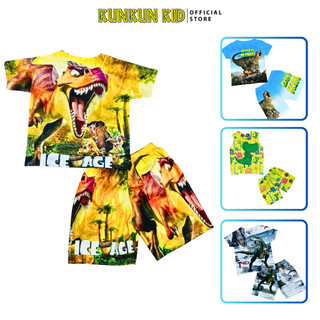 Đồ bộ bé trai Thun lạnh in hình khủng long t-rex Kunkun Kid TP294-457-751&BL206 size đại cho trẻ em từ 10kg - 60kg