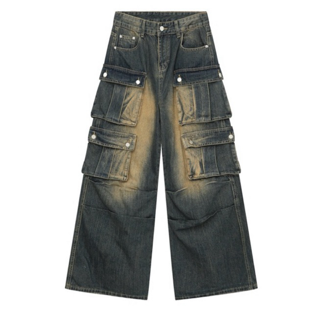 Alchemy Cargo Jeans - Quần bò washed túi hộp unisex nam nữ màu xanh denim