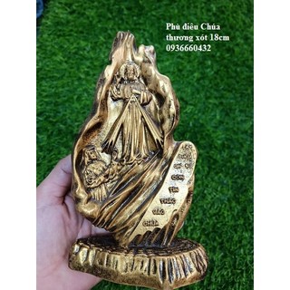 Tượng phù điêu Chúa Thương Xót để bàn 18cm composite xi màu ánh đồng (mới) quà tặng Công Giáo