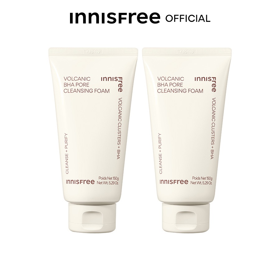 Bộ 2 Sữa rửa mặt se khít lỗ chân lông và giảm dầu nhờn Innisfree Volcanic Pore BHA Cleansing Foam 150g (NEW 2023)