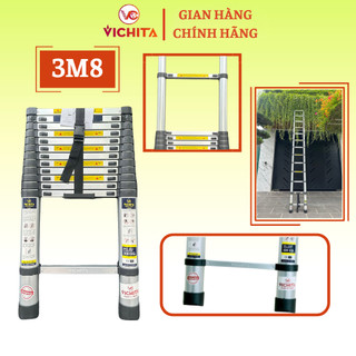 Thang Nhôm Rút Đơn 3.8M CAO CẤP VICHITA - ỐNG NHÔM ĐÚC LIỀN Dễ Dàng Mang Theo Làm Việc Tiện Dụng [ Tặng 2 Chốt Thang ]
