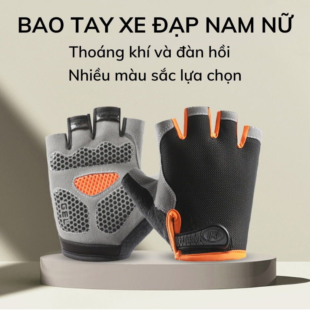 Găng Tay Xe Đạp Hở Ngón Chống Sốc Chống Trượt, Bao Tay Xe Đạp Cụt Ngón Silicon Dày Thiết Kế Thể Thao Thời Trang