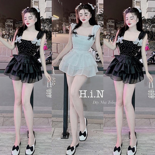 Sét đồ nữ ,Áo ren 2s cánh tiên đính nơ đá bling + chân váy tơ tầng xoè ngắn cực xinh
