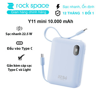 Pin sạc dự phòng tích hợp dây sạc Rockspace Y11 mini sạc nhanh 22.5w 10000mAh hàng chính hãng có BH