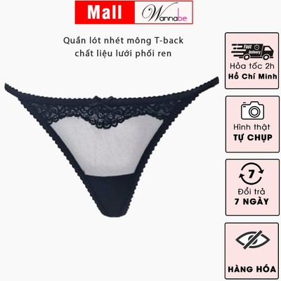 Quần lót nữ WANNABE quần chíp lưới t-back 1 dây tam giác lưới trong suốt xuyên thấu viền ren QLL05