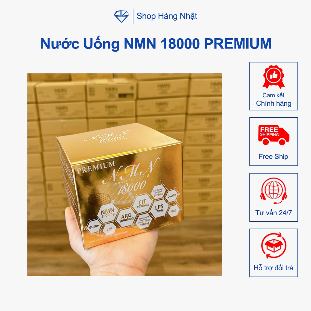 Nước uống NMN 18000 Premium, NMN 18000 dạng nước trẻ hóa cấp tế bào của Nhật Bản ( 10 chai / hộp ).