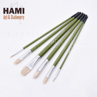 Bộ 6 cọ lông lợn đỉnh oval vẽ tranh dầu, acrylic, nghệ thuật sáng tạo HB515